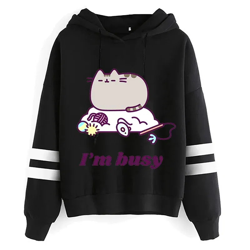Color: DEEP BLUE, Size: L - Women Ullzang Cute Cat Funny Cartoon Sweatshirt Pusheen Cat Kawaii Harajuku Korean Style Hoodies Graphic Fashion Hoody Female