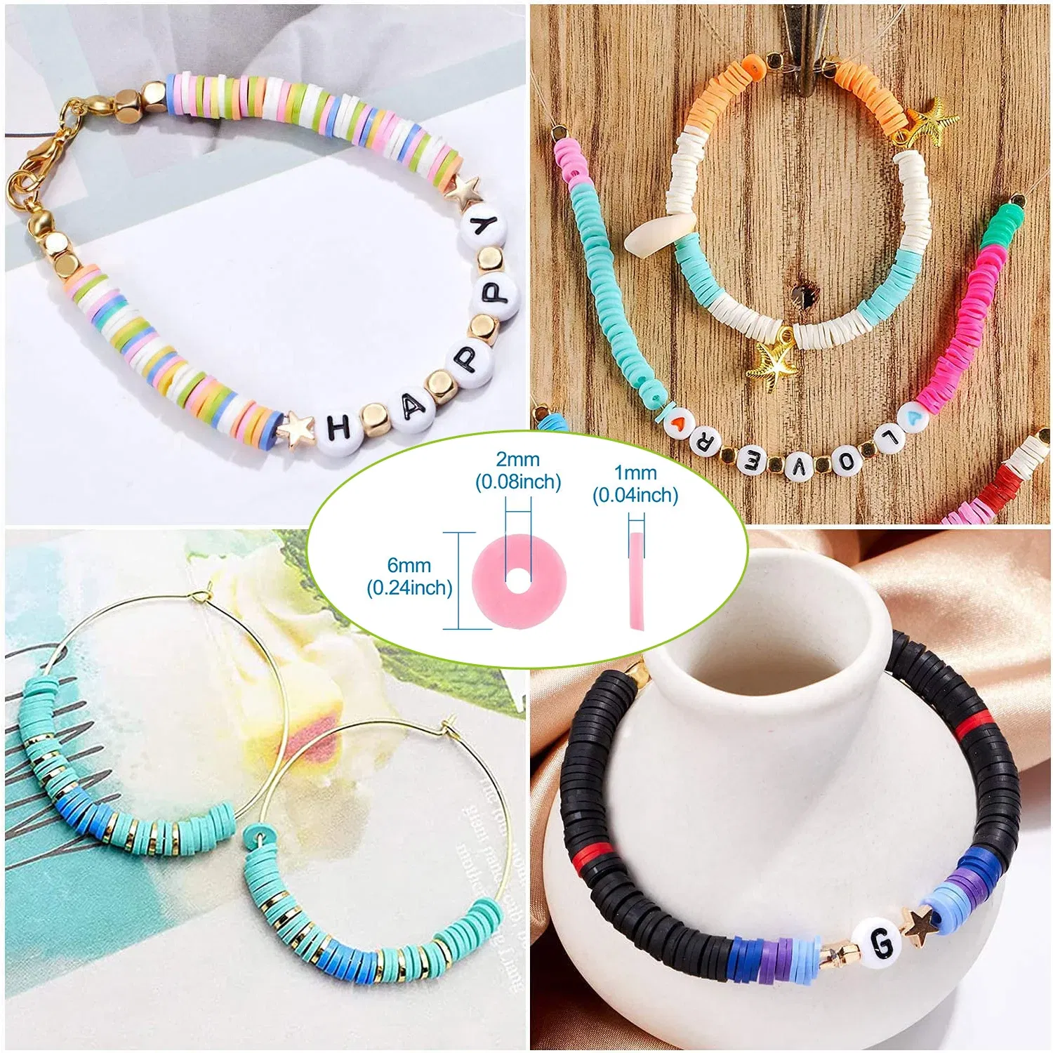 Color: green, Item Diameter: 6mm - 16Inch/Line 6mm Colorful Flat Round Polymer Clay Beads Loose Spacer Beads for DIY Jewelry Making Bracelet Necklace Accessories