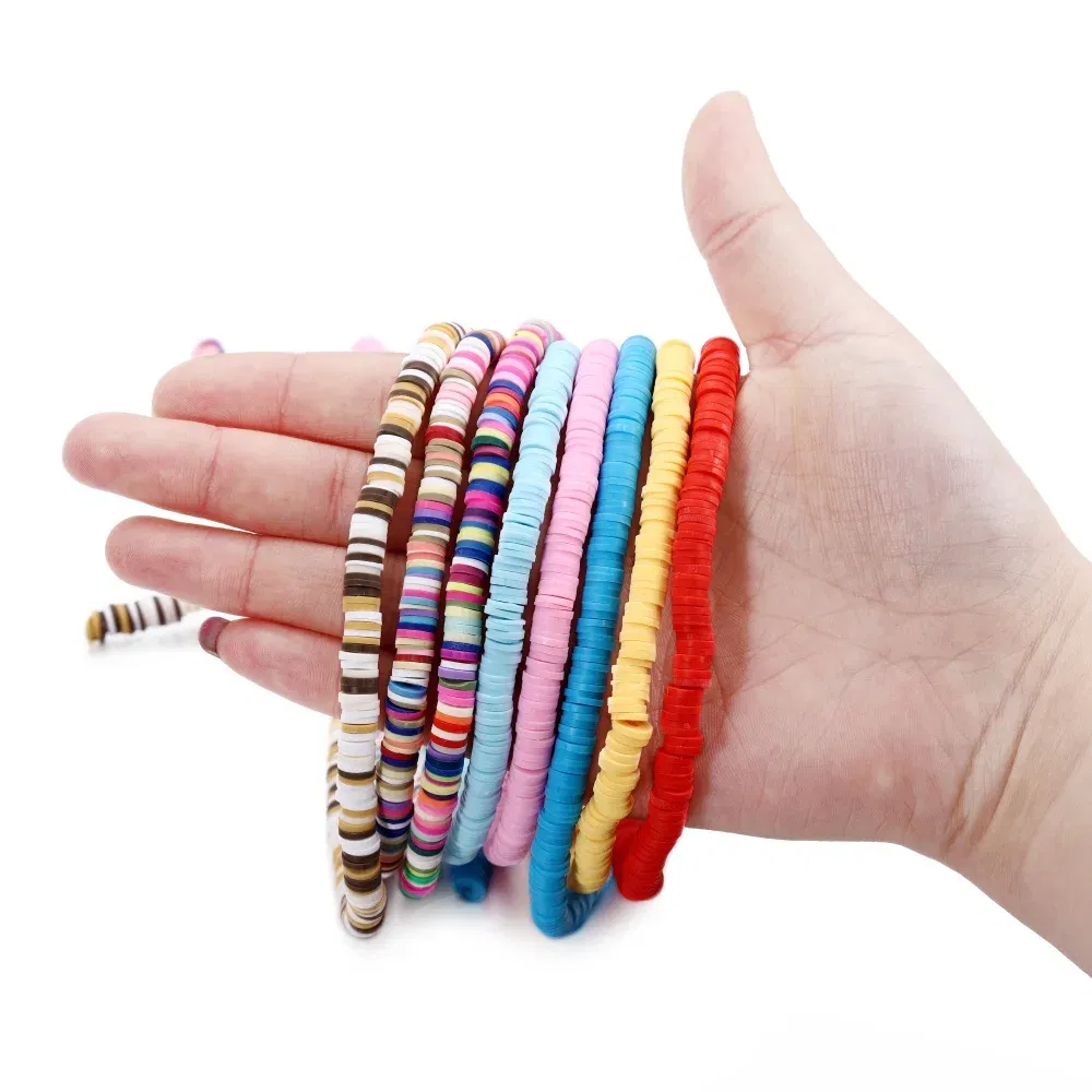 Color: green, Item Diameter: 6mm - 16Inch/Line 6mm Colorful Flat Round Polymer Clay Beads Loose Spacer Beads for DIY Jewelry Making Bracelet Necklace Accessories