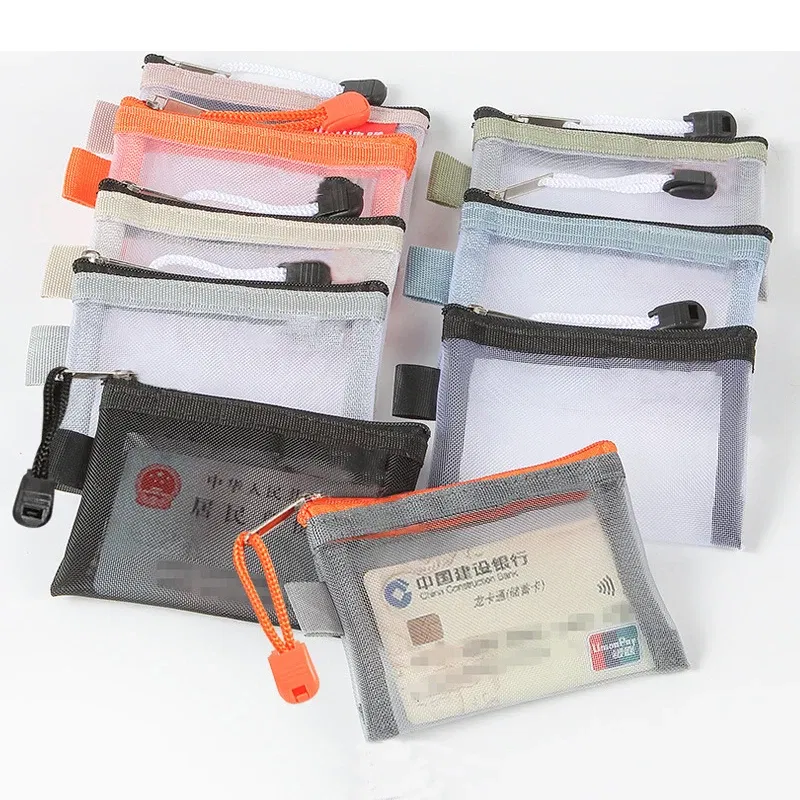 Color: green - Mini Transparent Nylon Mesh Coin Bags Credit ID Card Organizer Portable Coin Purse Lipstick Earphone Data Line Key Storage Bag