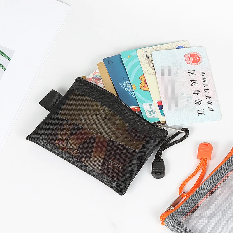 Color: green - Mini Transparent Nylon Mesh Coin Bags Credit ID Card Organizer Portable Coin Purse Lipstick Earphone Data Line Key Storage Bag