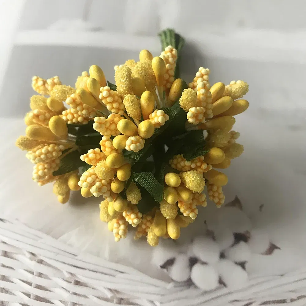 Color: Pink - 12PCS/lot Artificial Flower Small Berries Stamen Wire Stem/marriage Leaves DIY Wreath Wedding Scrapbooking Box Decoration Craft