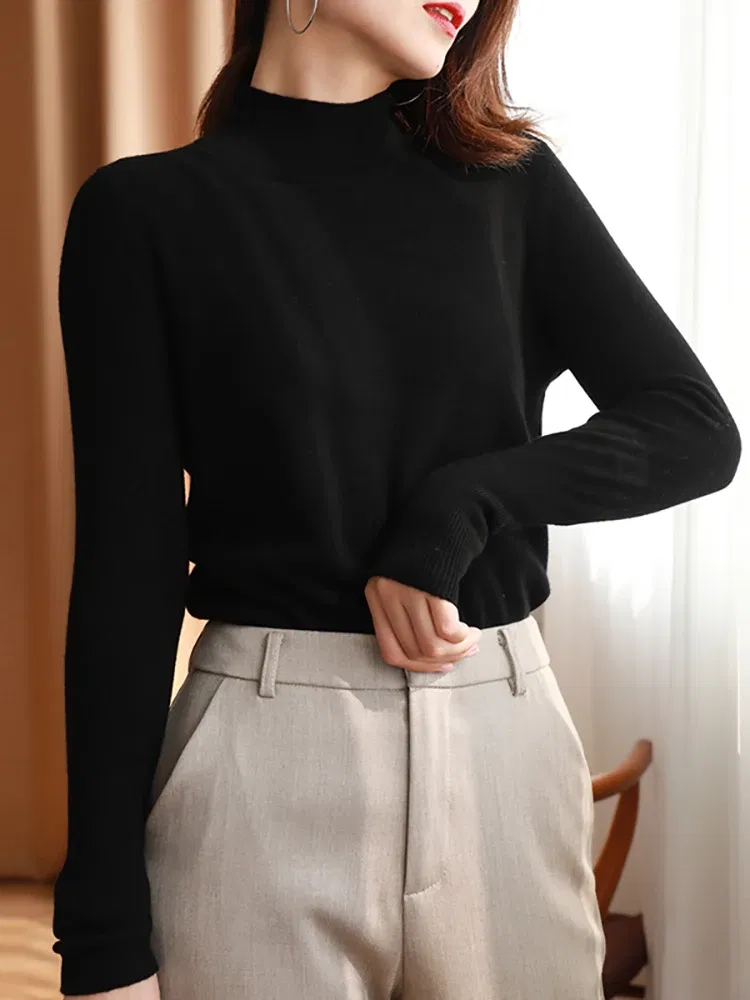 Color: black, Size: One Size - Autumn Winter chic Bottom Sweaters Women Fashion Turtleneck Pullover Slim Long Sleeve Knitted Jumpers Soft Warm Pull Femme Top