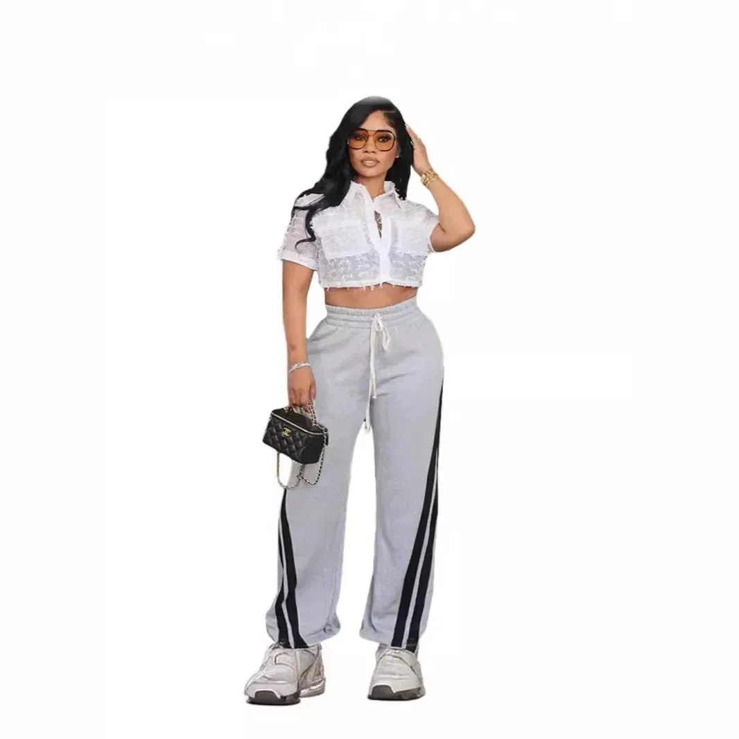 Color: GRAY, Size: S - Women Wide Leg Pant Long Pants High Elastic Waist Elegant Splice Pocket Simple Casual Loose Straight Trousers Lace Up Streetwear
