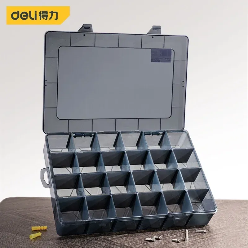 Color: Yellow & Black - 1Pcs Multi-lattice Slots Tool Case Storage Boxes Adjustable Transparent Tool Box Screw Craft Jewelry Accessories Organizer Box