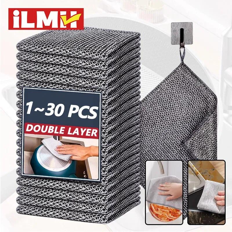Color: Red, Specification: 2pcs - Magic Cleaning Cloth Multipurpose Wire Miracle Cleaning Cloth Innovative Dishwashing Net Hand Towel for Kitchen Dishwashing Grid