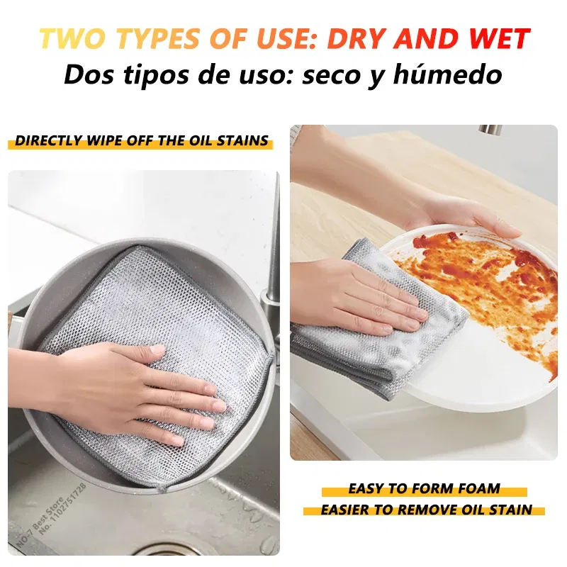 Color: Red, Specification: 2pcs - Magic Cleaning Cloth Multipurpose Wire Miracle Cleaning Cloth Innovative Dishwashing Net Hand Towel for Kitchen Dishwashing Grid