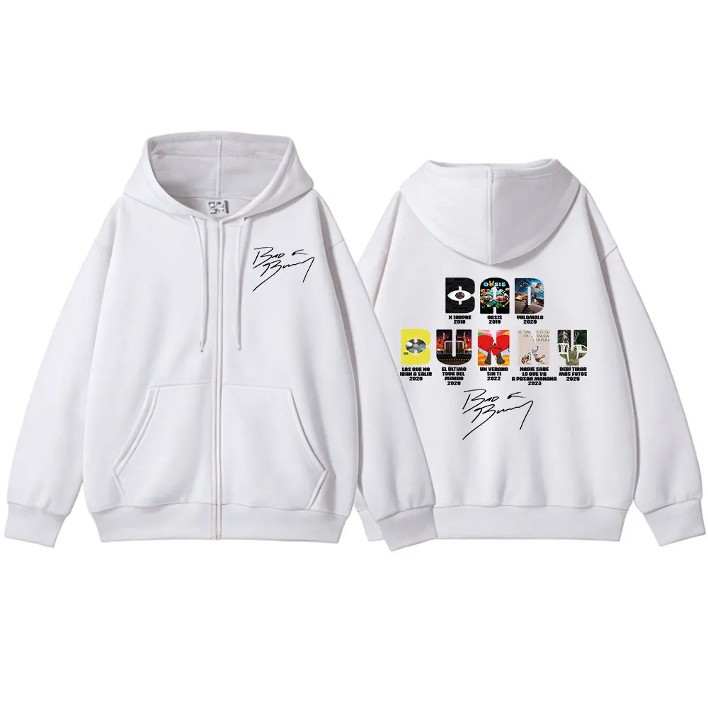 Color: Gold, Size: XXXL - Rapper Bad Bunny Music Album Cover Print Zipper Hoodies Men Women Clothing Hip Hop Zip Up Sweatshirts Long Sleeve Hoodie Jackets