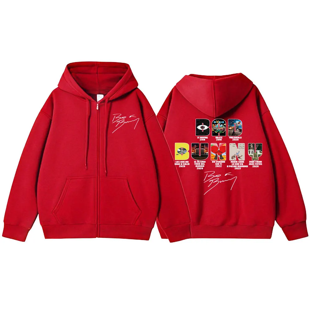 Color: Gold, Size: XXXL - Rapper Bad Bunny Music Album Cover Print Zipper Hoodies Men Women Clothing Hip Hop Zip Up Sweatshirts Long Sleeve Hoodie Jackets