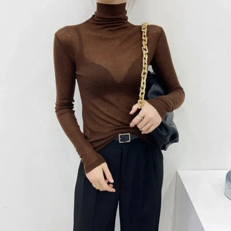 Color: black, Size: L - New Fashion Basic Turtleneck Long Sleeve Women T-shirt Autumn Winter Long Sleeve Slim Stretch Tops Ladies Sexy Tees Plus Size
