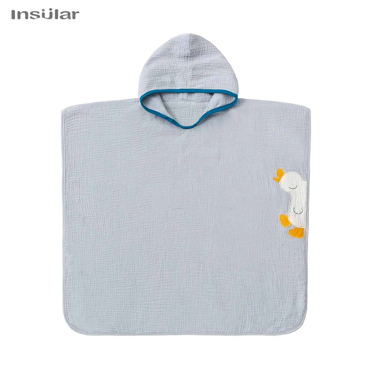 Color: Blue - Muslin Baby Hooded Poncho Towel Children's Hooded Bath Towel Soft Kids Beach Bathing Stuff Infant Washcloth