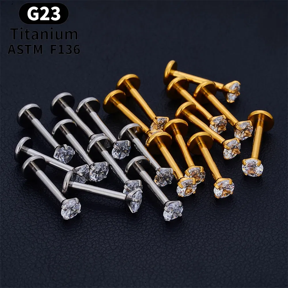 Metal color: SILVER PLATED, Ships From: CHINA, Main Stone Color: black - 10PCS ASTM F136 G23 Titanium Piercing Labret Lip Ring Stud Earring CZ Ear Tragus Cartilage Helix Daith Pierc Jewelry 16/18/20g