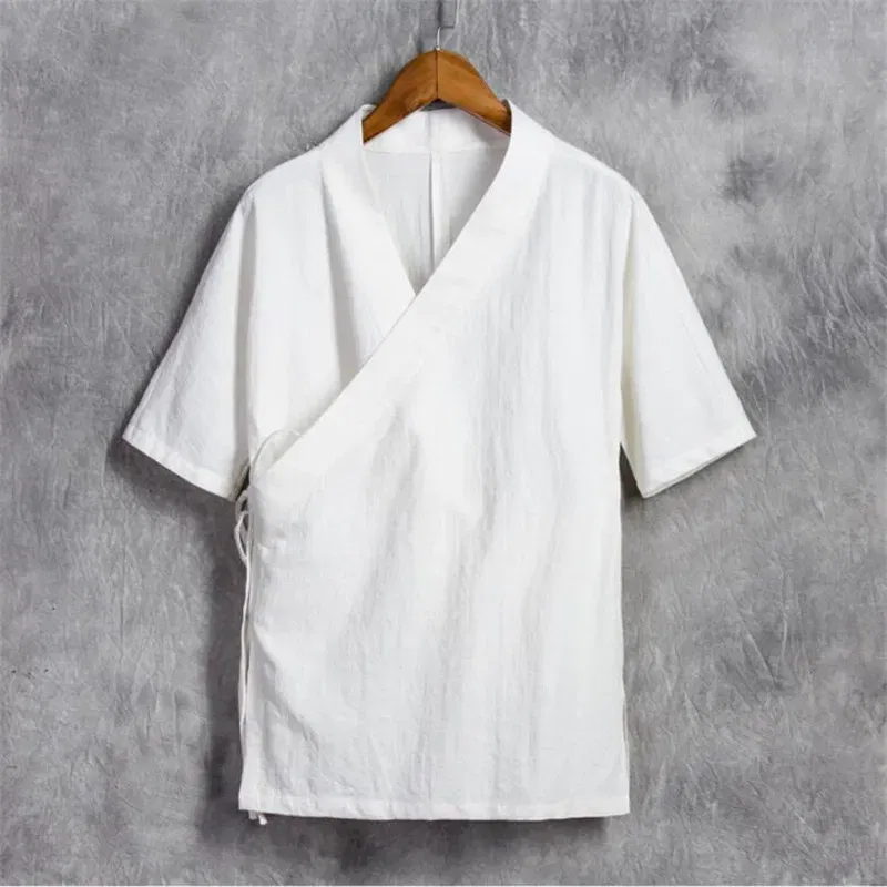 Color: Navy Blue, Size: M - Men Cotton Linen Short sleeve Kung Fu Shirt Classic Chinese Style Tang Clothing Size M-6XL