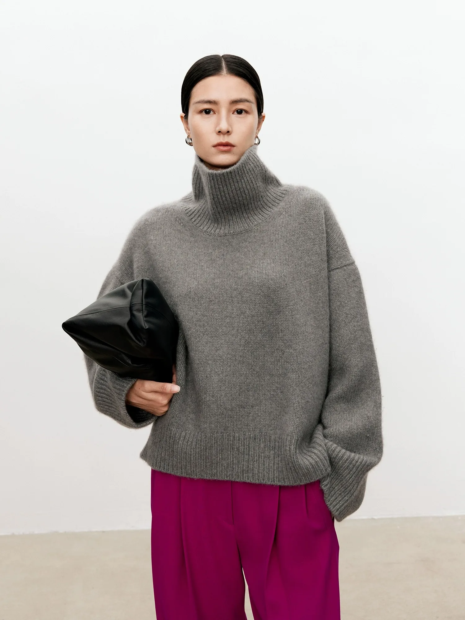 Color: SKY BLUE, Size: M, Ships From: CHINA - Turtleneck pure cashmere sweater female loose and thick languid lazy wind pullover sweater knitting base WOOL sweater