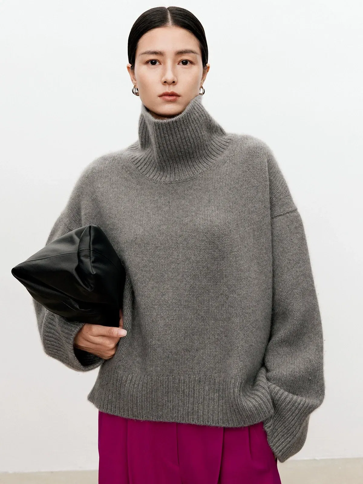 Color: SKY BLUE, Size: M, Ships From: CHINA - Turtleneck pure cashmere sweater female loose and thick languid lazy wind pullover sweater knitting base WOOL sweater