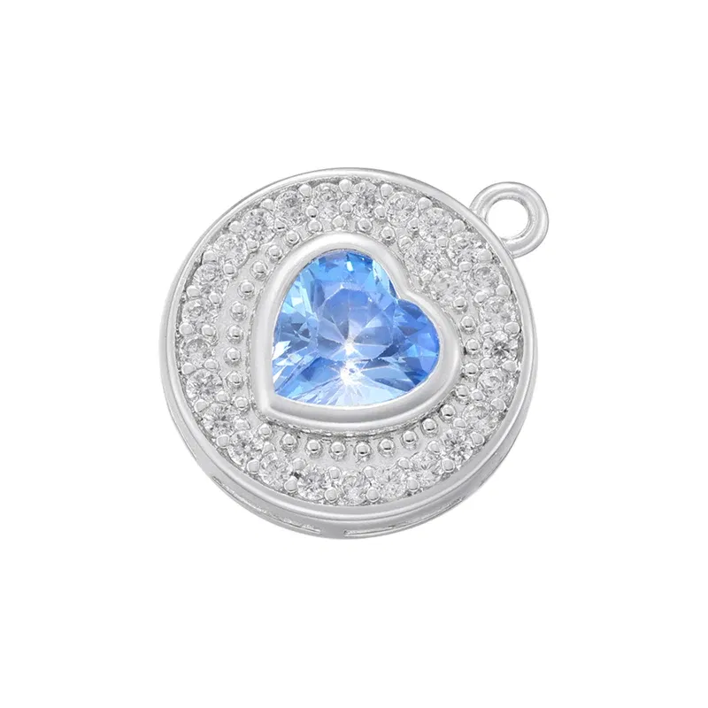 Metal color: Rhodium Plated - ZHUKOU Round jewelry pendants Pink Heart Cubic Zirconia charms for jewelry making Brass accessories Supplies for jewelry VD1357
