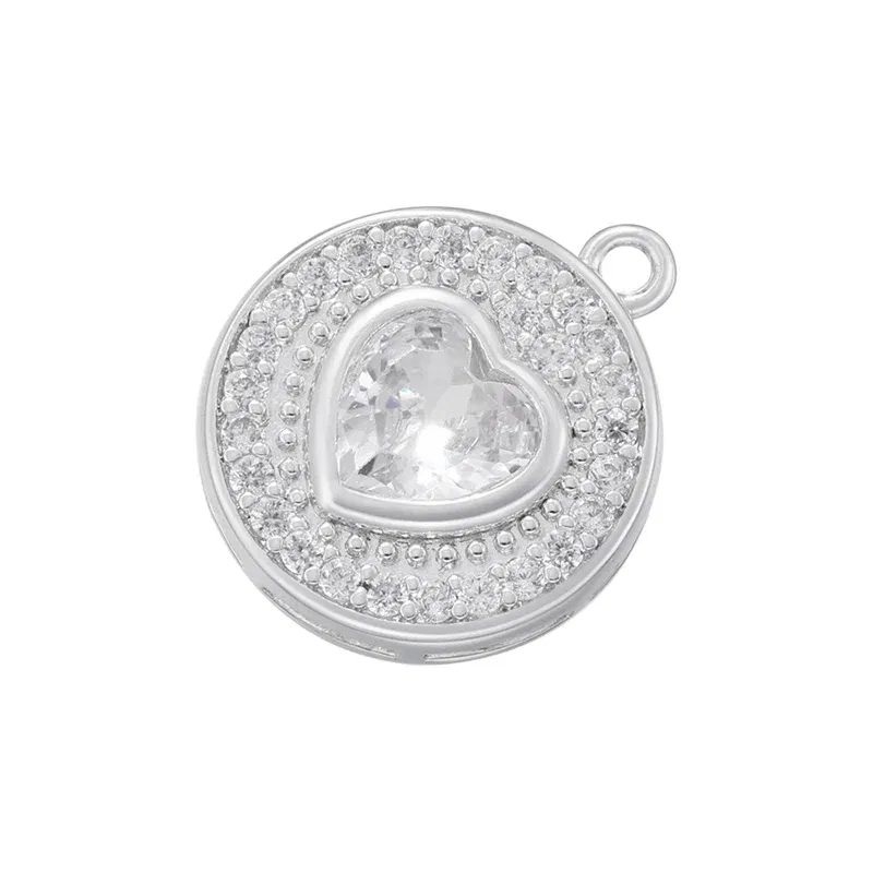 Metal color: Rhodium Plated - ZHUKOU Round jewelry pendants Pink Heart Cubic Zirconia charms for jewelry making Brass accessories Supplies for jewelry VD1357