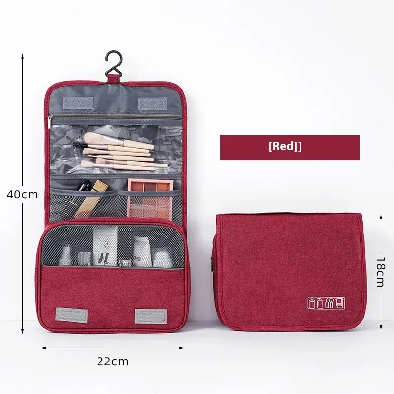 Color: Beige - Foldable Toiletry Bag Organizer Hanging Storage Bathroom Makeup Case Cosmetic Bag Travel For Travel Business