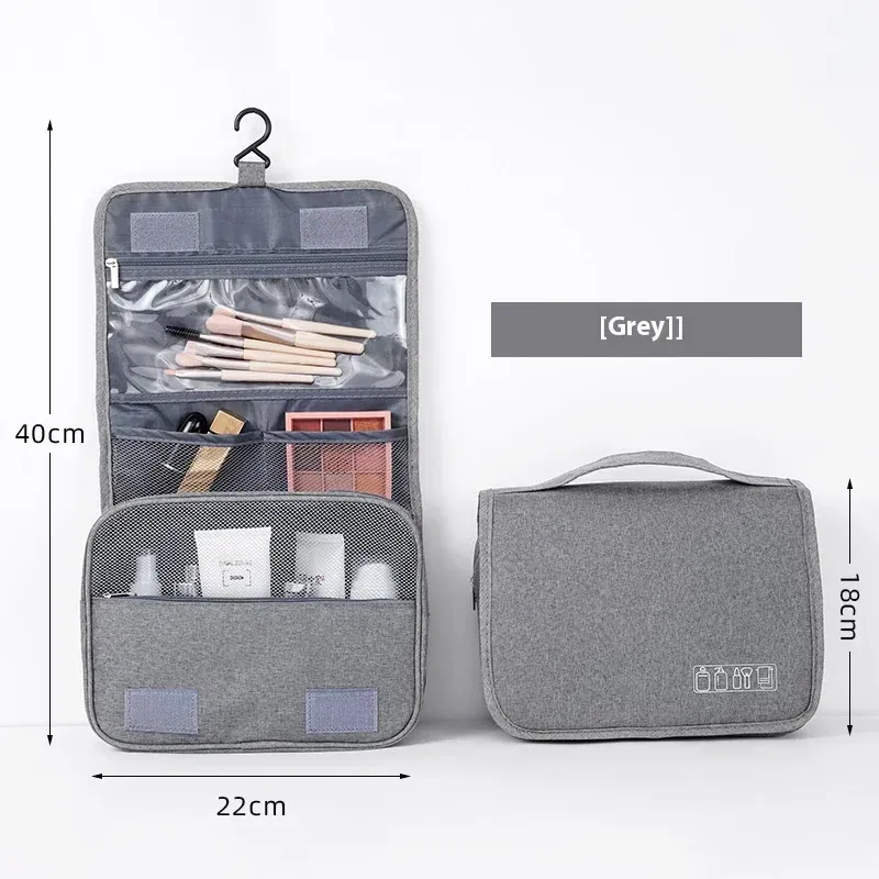 Color: Beige - Foldable Toiletry Bag Organizer Hanging Storage Bathroom Makeup Case Cosmetic Bag Travel For Travel Business