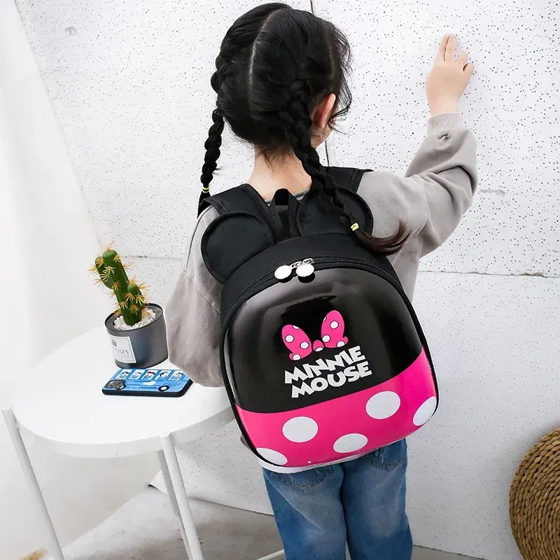 Color: black - Disney Mickey mouse Minnie Children's school bag kindergarten boy girl baby backpack 2-5  minnie cute cartoon egg shell backpack