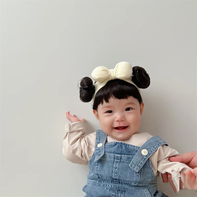 Color: Orange - New Year Hair Accessories Cute Bow Baby Girl Wig Hat Hairpiece Christmas Newborn Children Kids Girls Cosplay Headbands Headwear