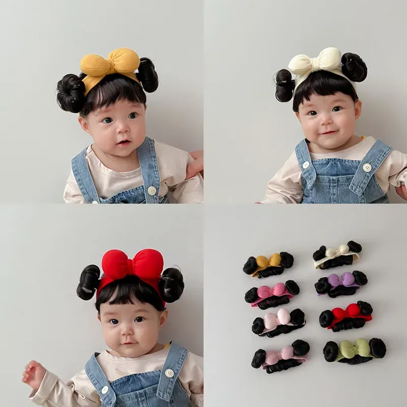 Color: Orange - New Year Hair Accessories Cute Bow Baby Girl Wig Hat Hairpiece Christmas Newborn Children Kids Girls Cosplay Headbands Headwear