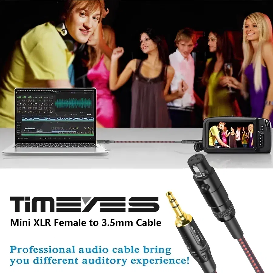 Color: Black, Length: 100m - TIMEYES 3.5mm To Mini XLR Female Stereo Audio Cable 1/8 Inch TRS To 3-pin Mini XLR Female Headphones Audio Cable