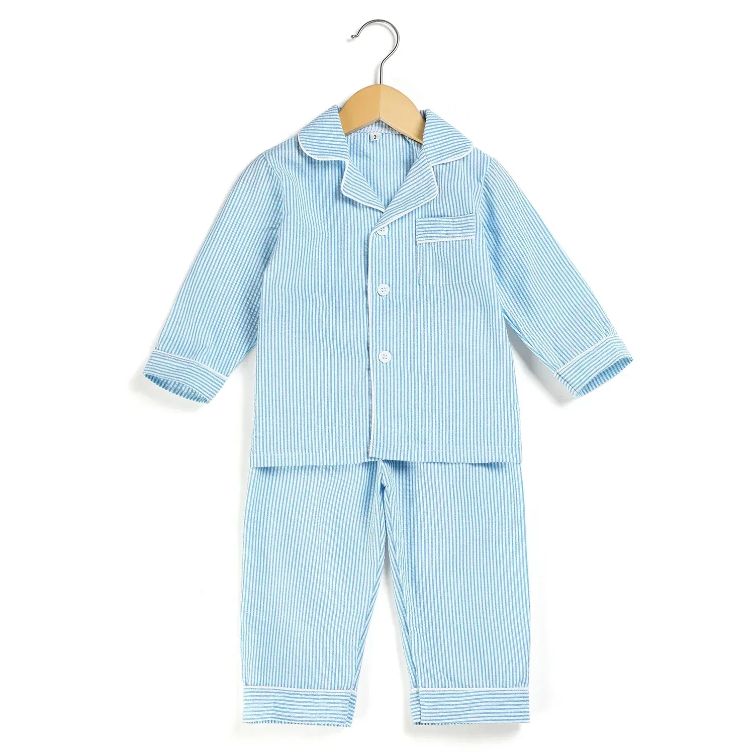 Color: Red, Ships From: CHINA, Kid Size: 24M - Ruffkids 100% Cotton Summer Kids Pajamas Sleepwear Seersucker Striped Matching Pjs Boys Clothes Loungewear Girls Pyjamas Set