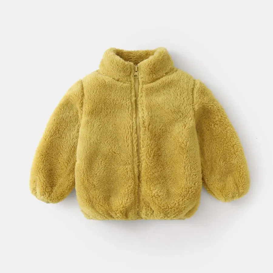 Color: Brown, Kid Size: 18M - Solid Color Fashion Children Plush Coat Autumn Winter Warm Baby Girl Boy Casual Jacket Greatcoat Kids Clothing Toddler Outerwear