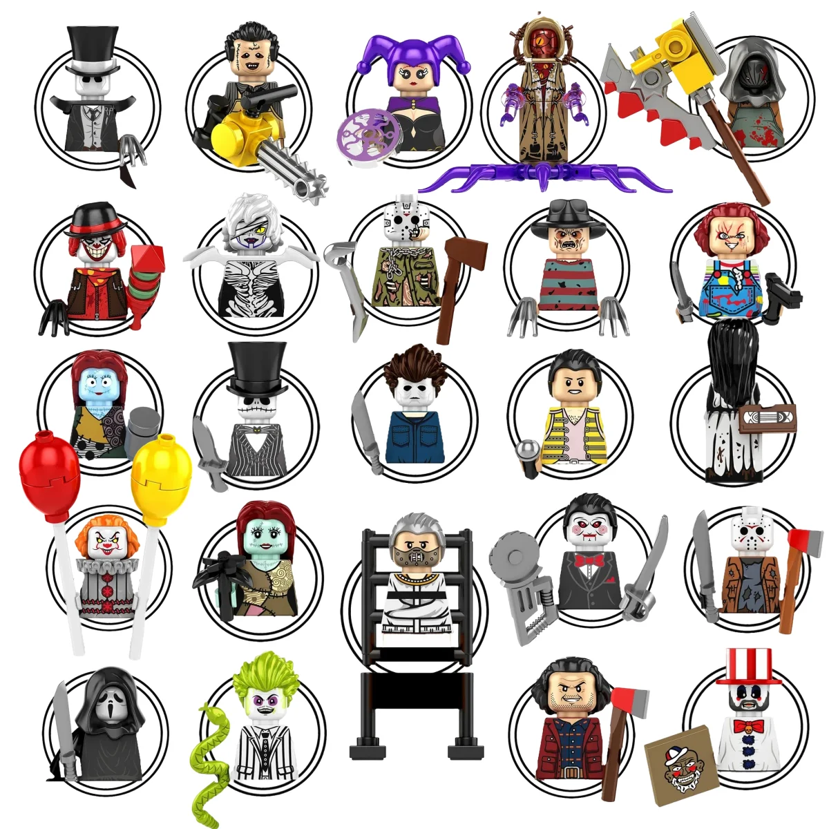 Color: DARK GRAY - 2025 Building Blocks KF6173 KF6175 KF6176 Halloween Horror Jason Sally Leather Face Jack Character Figures Bricks Children Toys