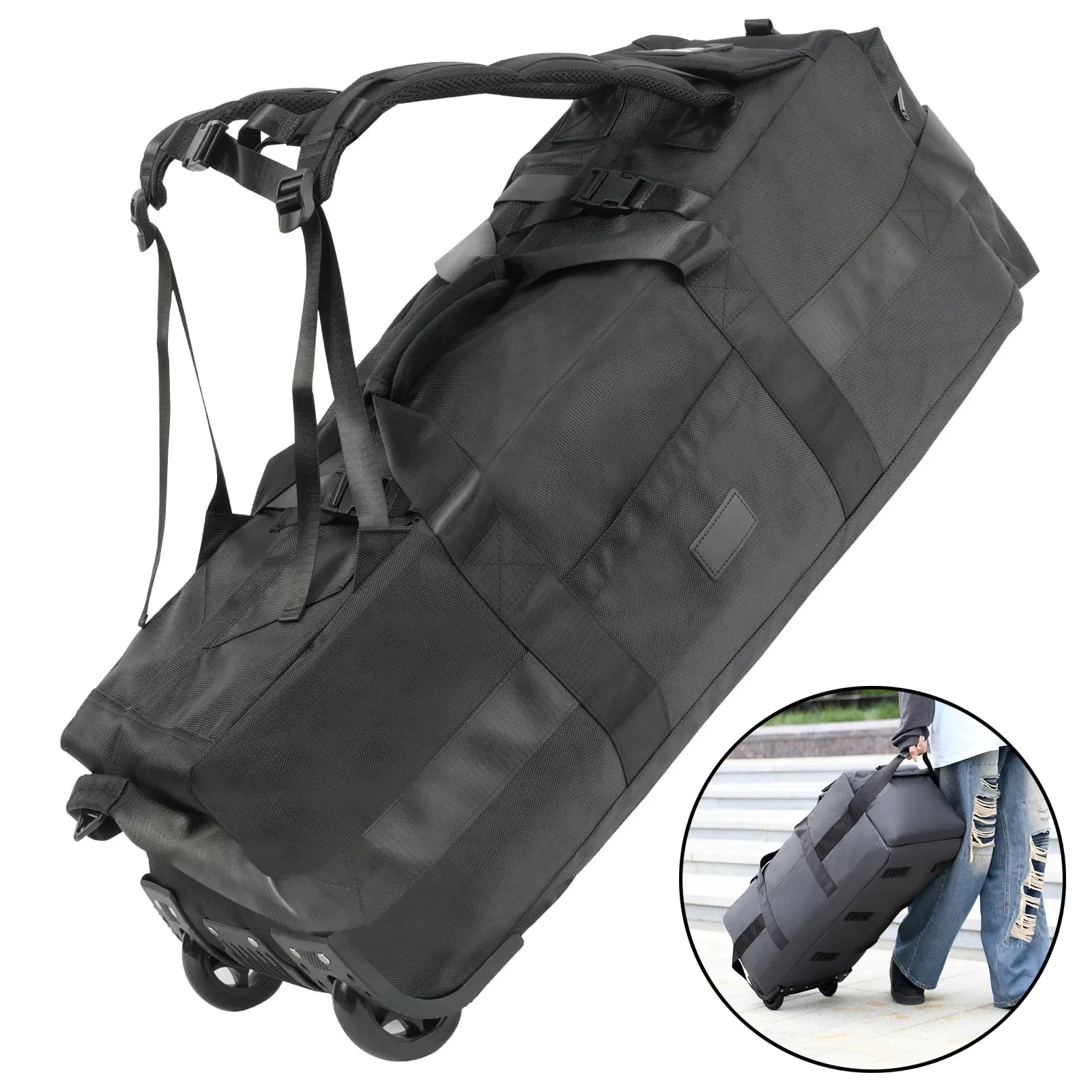 Color: Blue - 80L Rolling Duffle Bag with Wheels 31" Heavy-Duty Foldable Travel Duffel Bag Water-Resistant Wheeled Luggage with Shoulder Strap