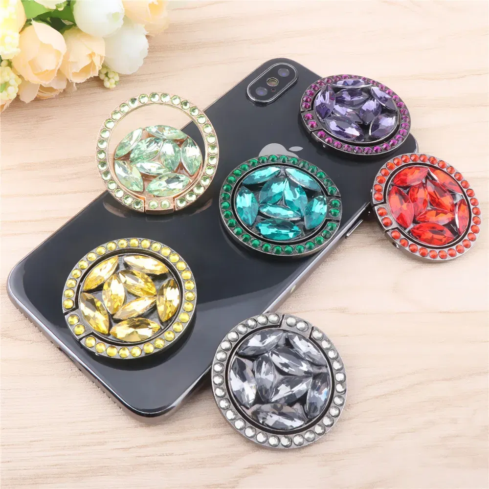 Color: GRAY - Universal Luxury Bling Diamond  Phone Holder Foldable Portable Lazy Bracket Smartphone Finger Ring Stand Cartoon For iPhone11 XS