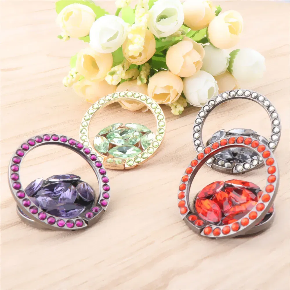 Color: GRAY - Universal Luxury Bling Diamond  Phone Holder Foldable Portable Lazy Bracket Smartphone Finger Ring Stand Cartoon For iPhone11 XS