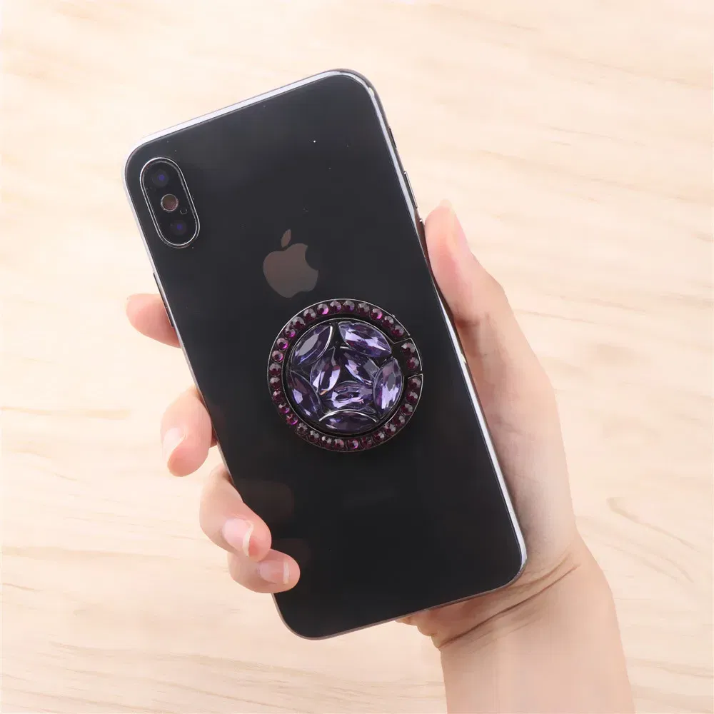 Color: GRAY - Universal Luxury Bling Diamond  Phone Holder Foldable Portable Lazy Bracket Smartphone Finger Ring Stand Cartoon For iPhone11 XS
