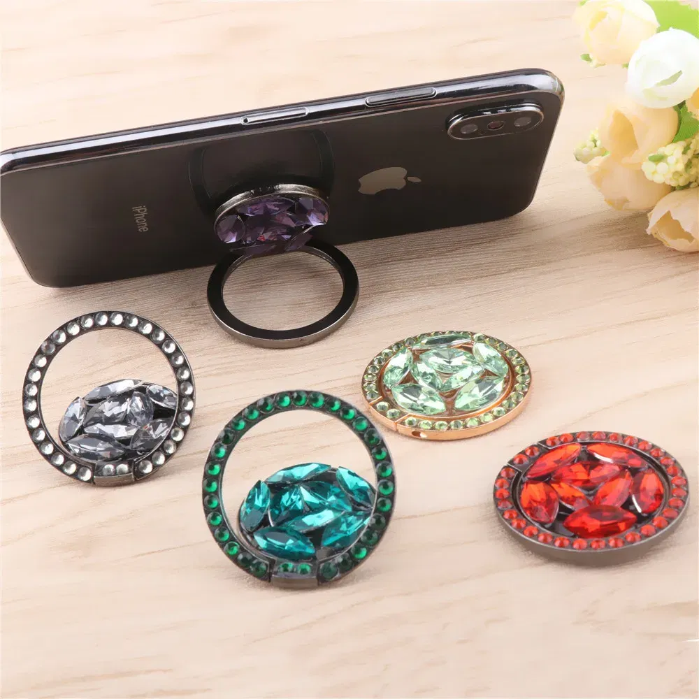 Color: GRAY - Universal Luxury Bling Diamond  Phone Holder Foldable Portable Lazy Bracket Smartphone Finger Ring Stand Cartoon For iPhone11 XS