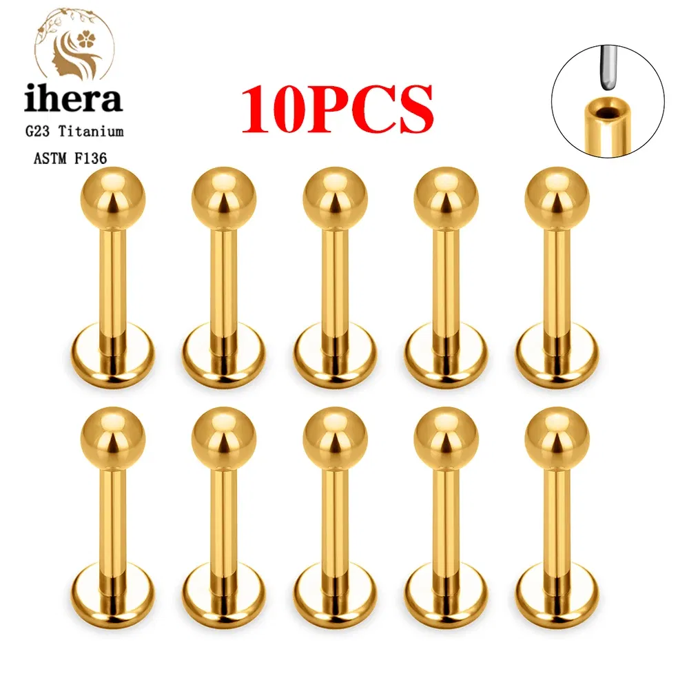 Metal color: Gold-color, Ships From: CHINA, Main Stone Color: Red - 10PCS G23 Titanium Lip Ring Labret Piercing Stud Earring CZ 16/18/20G Push Pin Ear Tragus Cartilage Helix Conch Pierc? Jewelry