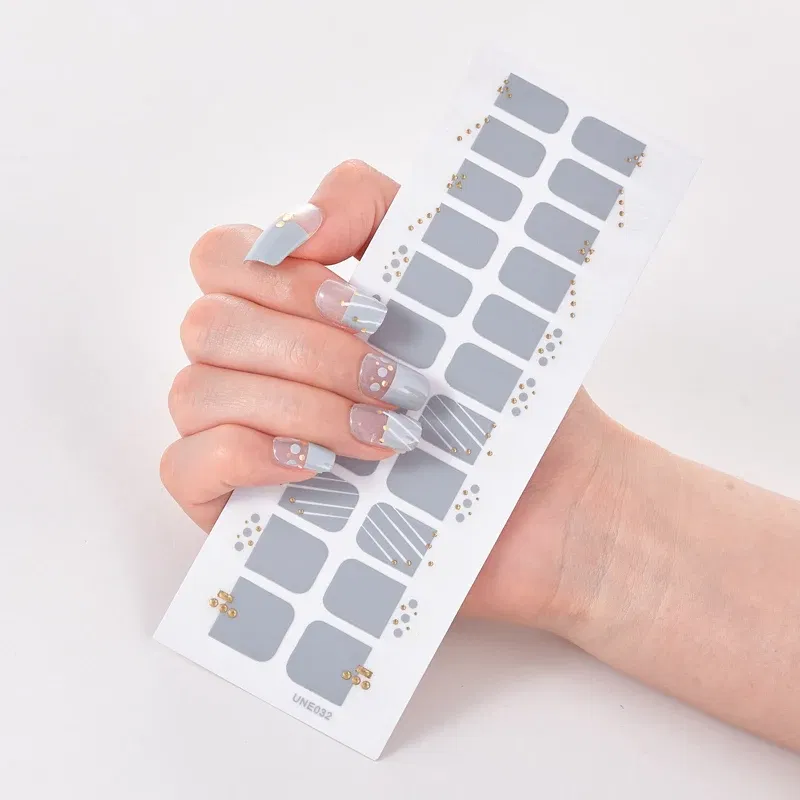 Color: Dark Grey - 22 Tips/Sheet Solid Color And Striped Manicure Designer Nail Decals Nailart Sticker Full Beauty Nail Tape Manicure Self Adhesive