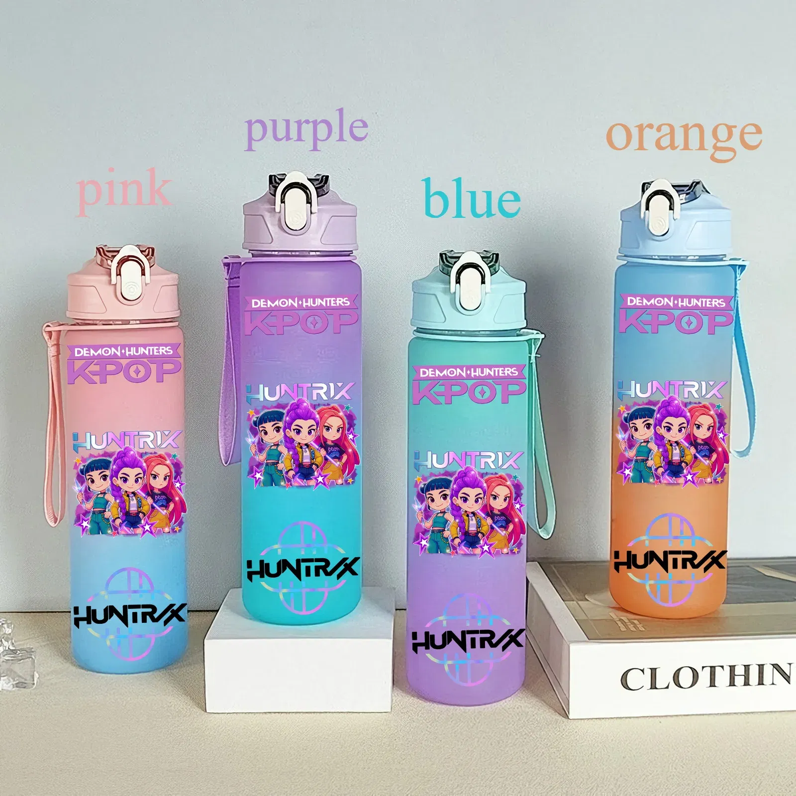 Color: Navy Blue, Size: 25cm - 750ML K-pop Demon Hunters HUNTR X Rumi Mira Zoey Jinu Celine Kpop Plastic Water Cup K Pop Drinking Bottle School Huntrix Gourde
