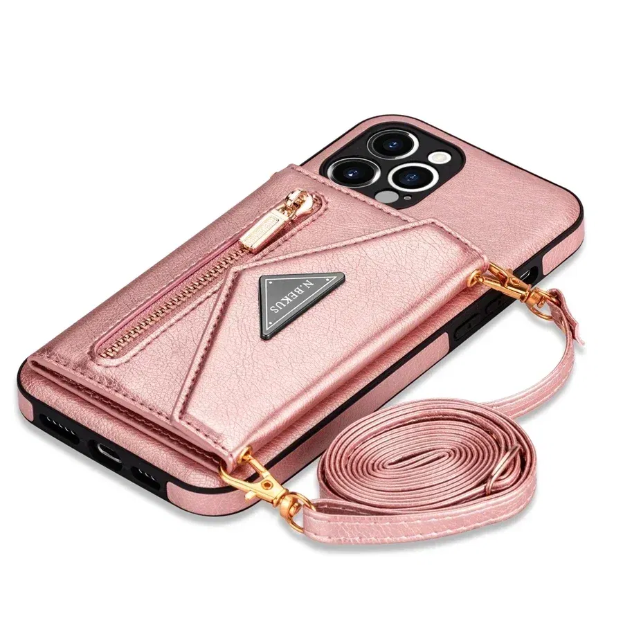 Color: Blue, Material: tpu - Wallet Side Card Zipper Flip Crossbody Leather Case For iPhone 15 14 Pro Max 13 Mini 12 11 SE 2022 2020 X XS XR 8 7 6 6s Plus
