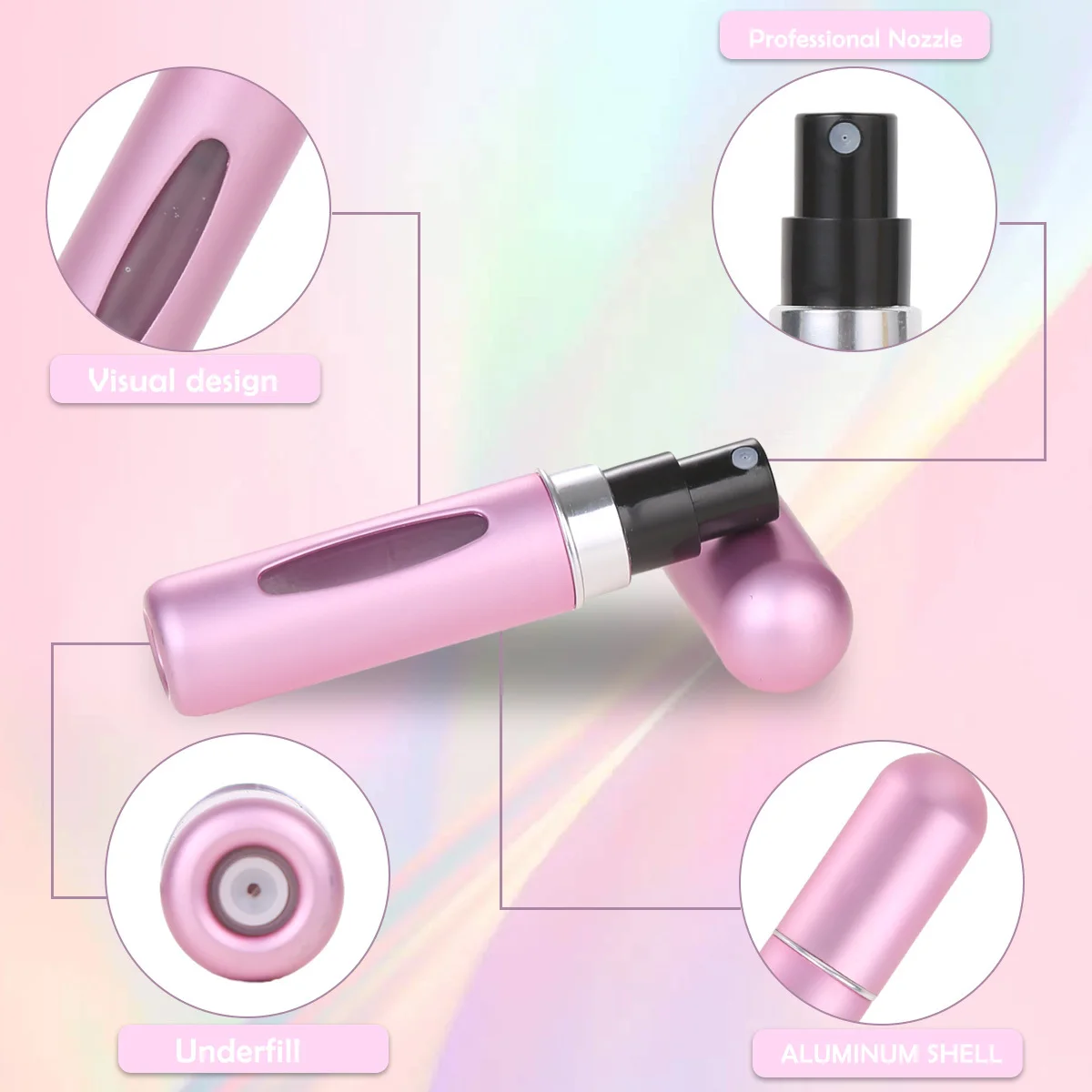 Color: Light green - 5ml Perfume Refill Bottle Portable Mini Refillable Spray Jar Scent Pump Empty Cosmetic Containers Atomizer for Travel Tool Hot