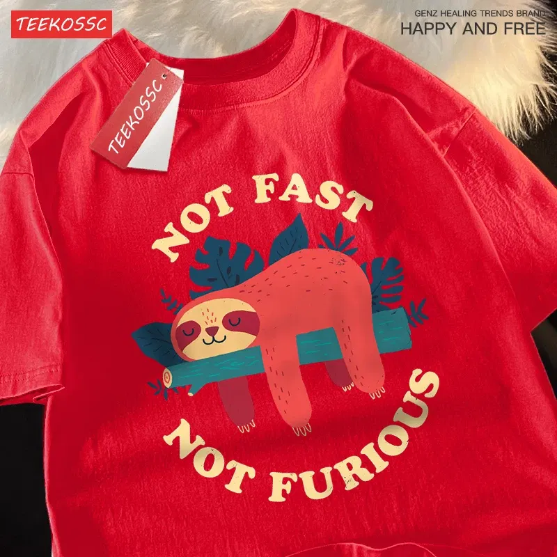 Color: black, Size: S - Not Fast Not Furious Cute Sloth Male T Shirts Hip Hop Crewneck Short Sleeve Summer Cotton Tops Casual Sweat Oversized T-Shirts