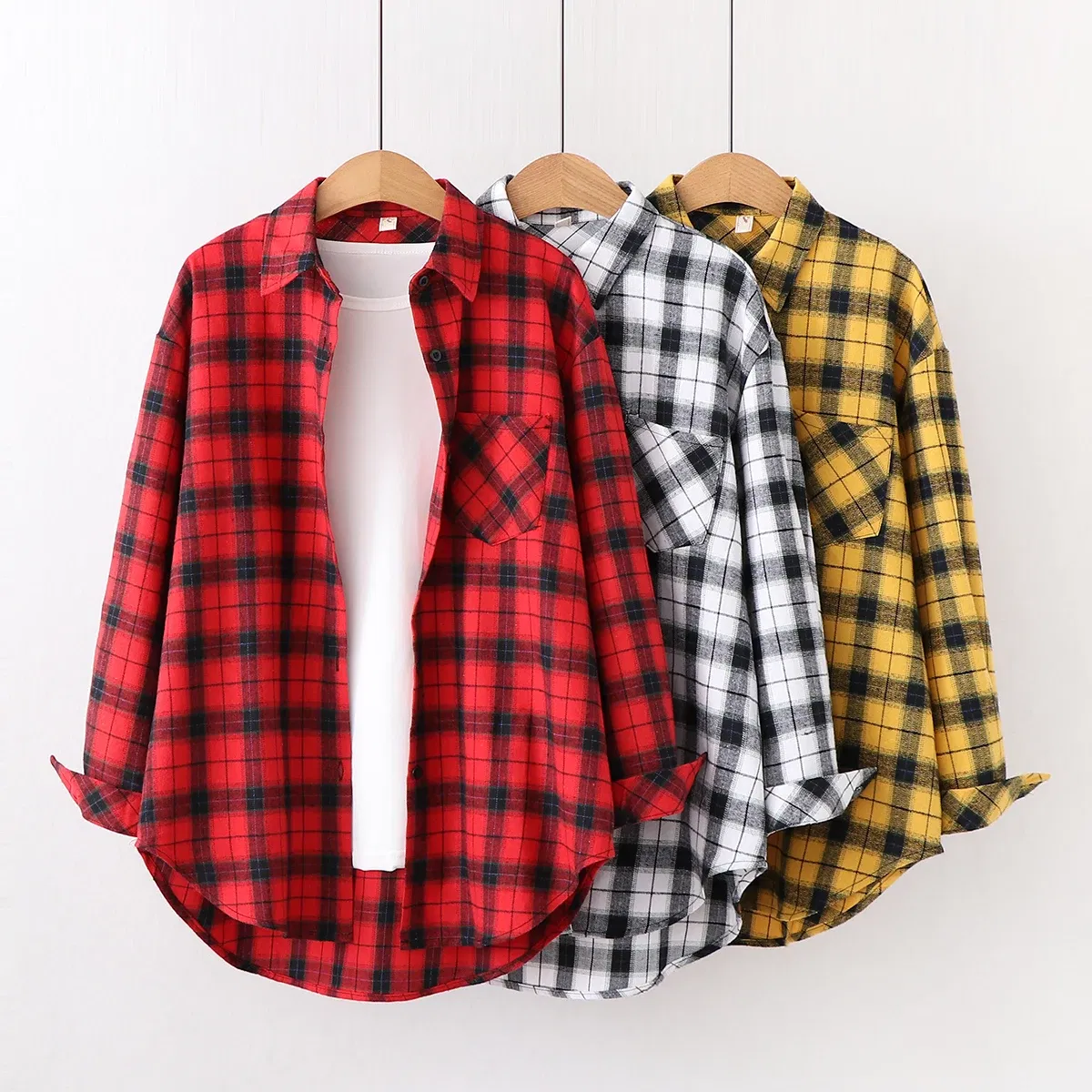 Color: Lavender, Size: M - Fresh Flannel Plaid Shirt Women 2025 New Female Blouses and Tops Cotton Loose Long Sleeve Casual Shirts Fine Women's Clothes