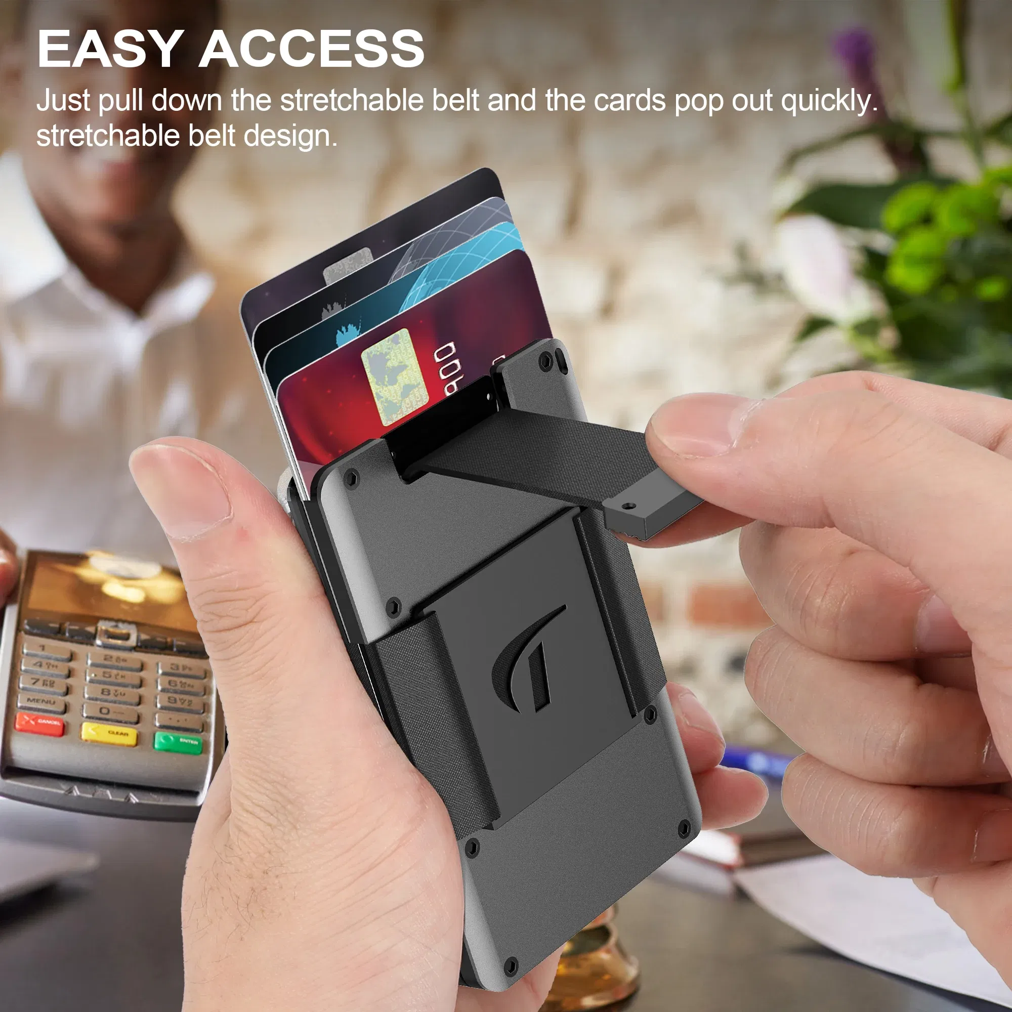Color: GRAY, Ships From: CHINA - Minimalist Wallet For Men - Aluminum Slim Stretchable Belt Draw-Out Metal Wallet  , Holds up 15 Cards with Cash Strap,Card holde