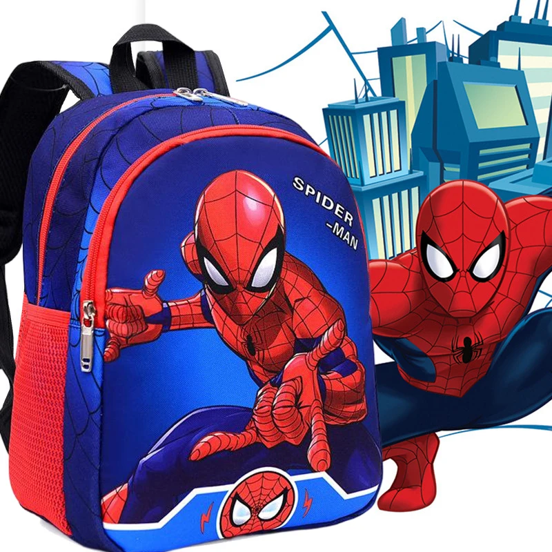 Color: Beige - Disney Marvel Series Backpack Boy's Primary School Schoolbag Double-layer Cartoon Spider-Man Backpack For Boys Gift