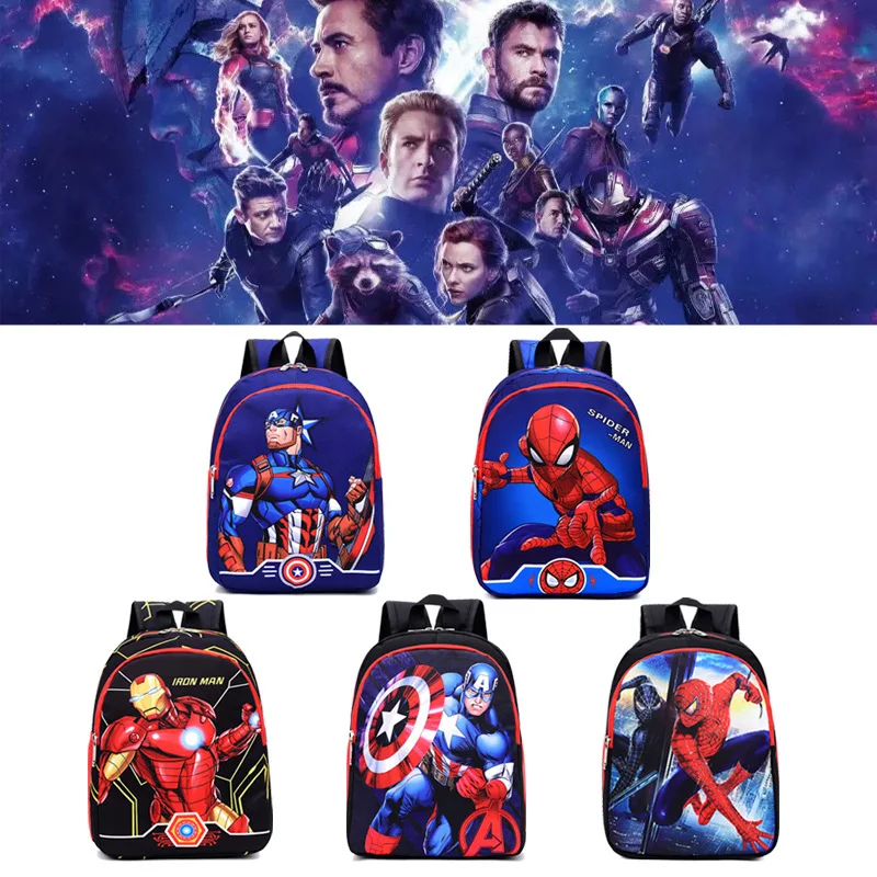 Color: Beige - Disney Marvel Series Backpack Boy's Primary School Schoolbag Double-layer Cartoon Spider-Man Backpack For Boys Gift