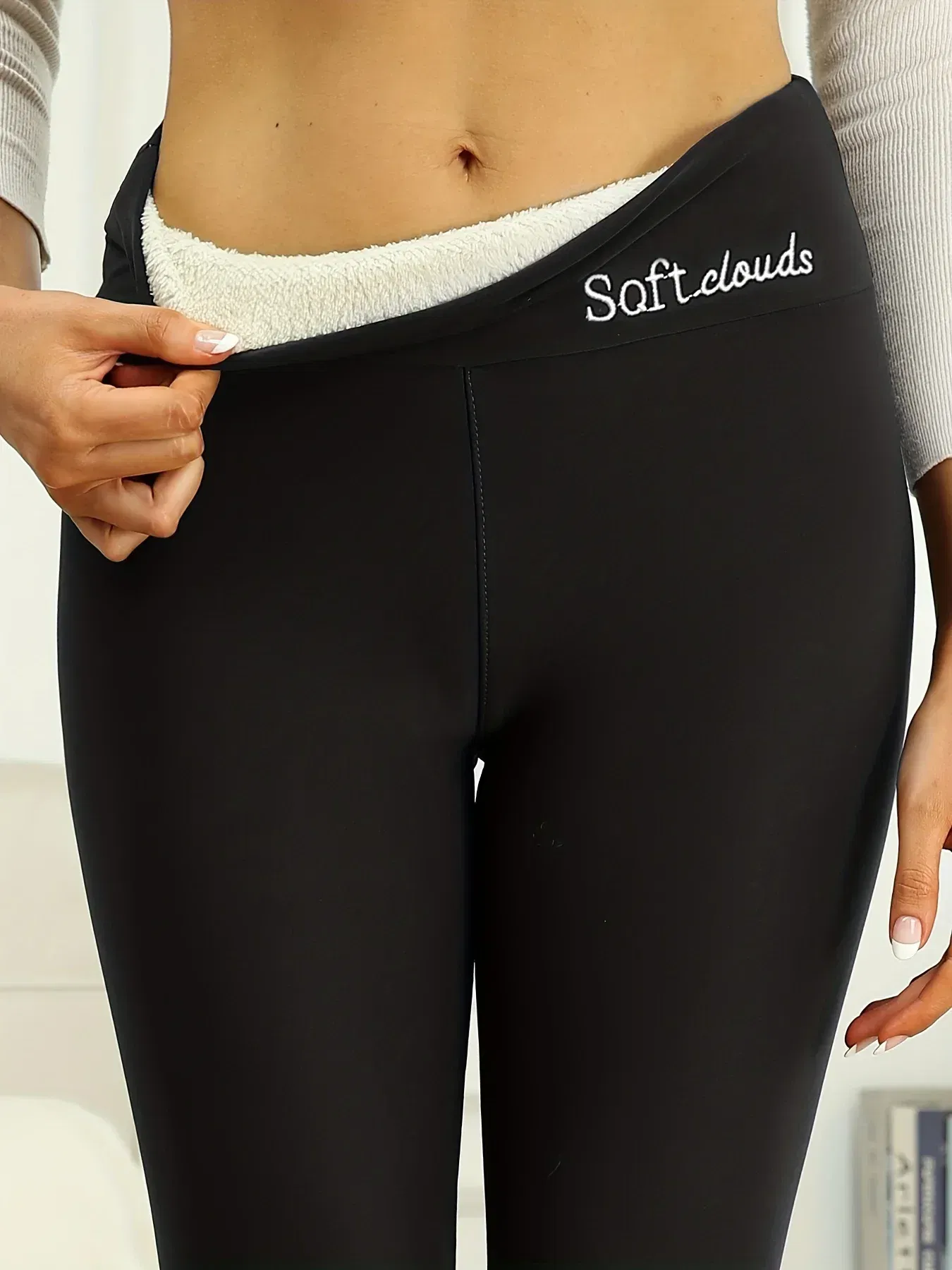 Color: Navy Blue, Size: XXL - Winter Women Warm Leggings Plush Lined Thermal Pants Thickened Letter Embroidery Slim Elastic Tights