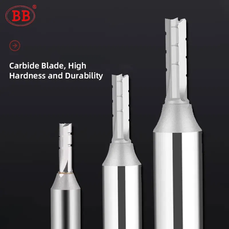 Cutting Edge Length: 8mm, Dimensions: 3.175*1*3 - BB Straight Slot Milling Cutter CNC Wood Engraving Machine Mill Rough Shape TCT Coated Edge D 6mm 8mm 2T 3T 4F Shank 1/2 12.7mm