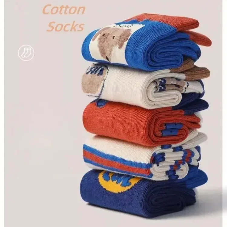 Color: Blue, Size: 7-9T - Autumn Children's Socks Little Big Boys Cotton Socks Baby Cartoon Pattern Medium Sock 5 Pairs/bag