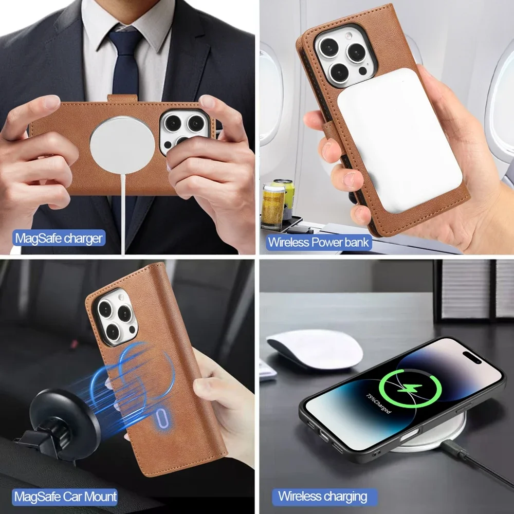 Color: Blue, Material: Silicon - 2 in 1 MagSafe Wallet Case for IPhone 16 Promax 15 Plus 14 Pro Max 13 12 Iphone16 Magnetic Wireless Charging Phone Cover