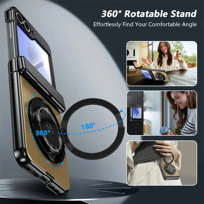 Color: green, Material: Cotton - 360?° Magnetic Rotate Holder Ring Phone Case For Samsung Galaxy Z Flip 6 5 4 Flip6 Flip5 Flip4 Flip3 Hard Shell Protection Cover